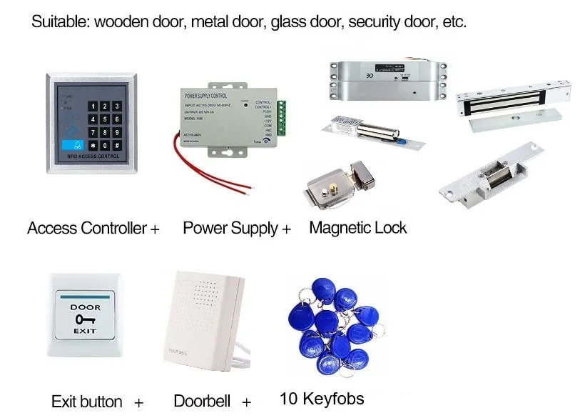 SmartYIBA RFID система контроля доступа к дверному замку с электромагнитным замком + RFID брелок + поставщик питания + кнопка выхода