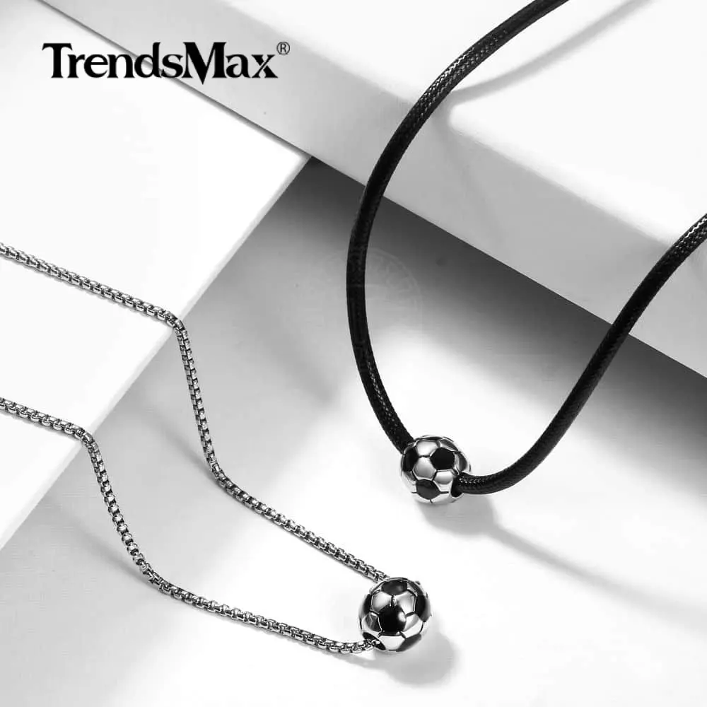 Necklace for Men Mens Stainless Steel White Blue Football Hippie Pendant Necklace for Hip Hop Men Sports Soccer Ball Jewelry 20inch