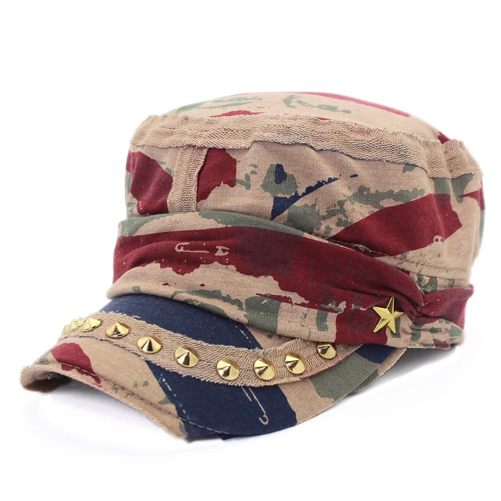 

Rivet Printed Flat Top Hat Cotton Lady Geometric Pattern Fashion Cap Rivet Hat Exotic Style Fashion Cap 2017