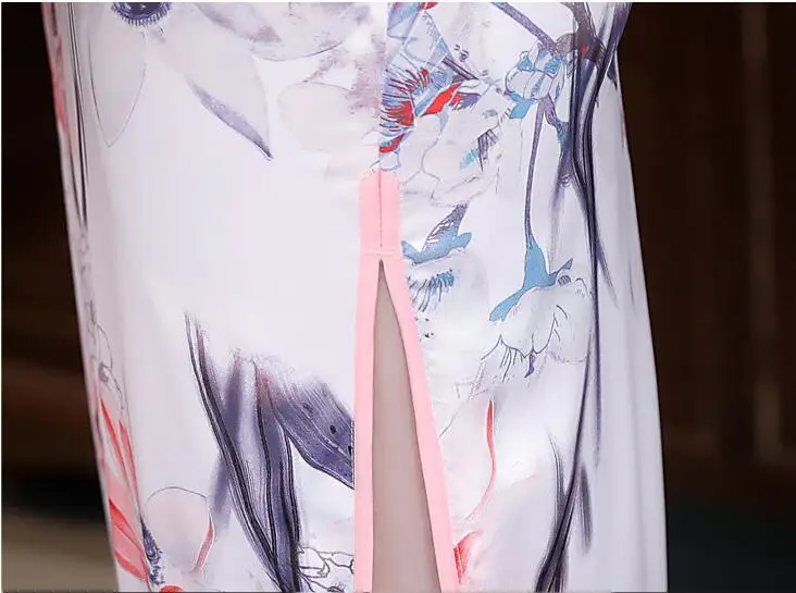 Chino tradicional cheongsam Satén de seda de señora vestido mujeres verano largo baile vestido - 4