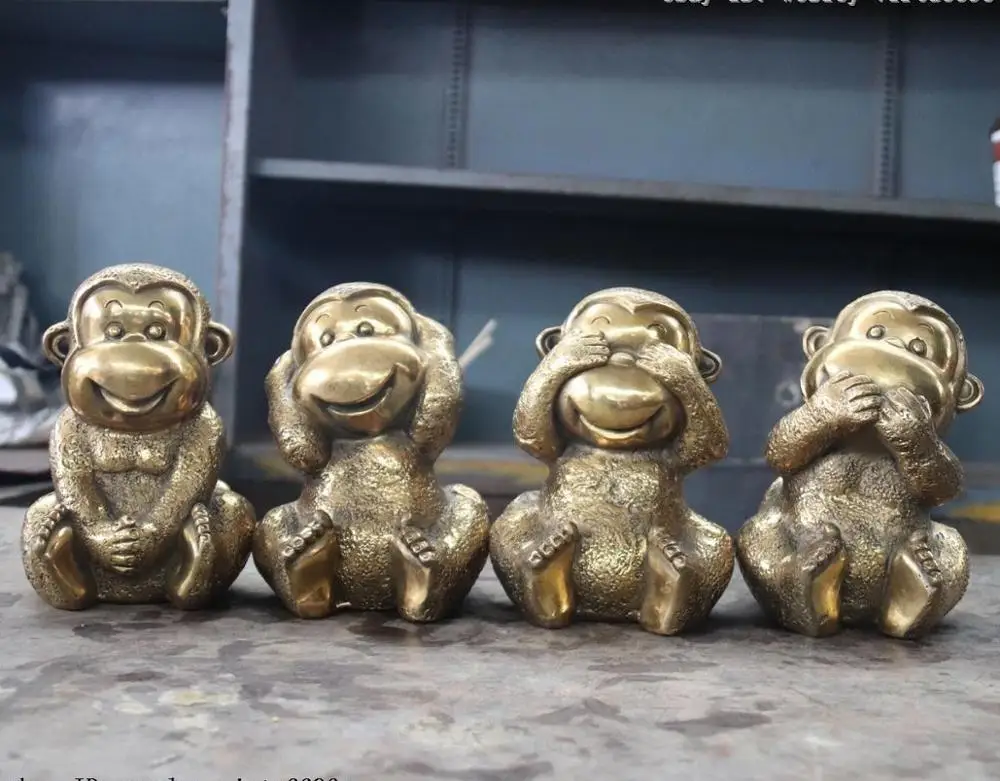 7Chinese Folk Brass Copper Home Fengshui lovely Four Monkey Monkeys Statue Set | Дом и сад