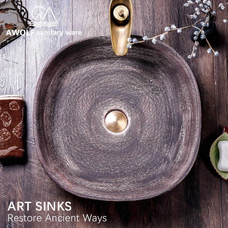 

Antique Bathroom Sinks Art Ceramic Vessel 47*47*15cm Restore Ancient Ways Washing Basin Bowl Lavatary Sink Hotel Household AM872