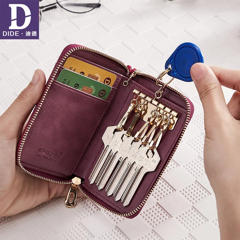 

DIDE Genuine Leather Car Key Case Wallets Women Card holder Mini Coin Purse Small Wallet Female keychain housekeeper organizer