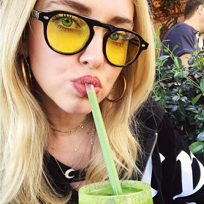 

RunBird Chic Ladies Square Round Sunglasses Women Yellow Gradient Vintage Sun Glasses For Woman Retro Men Eyewear Female Shades