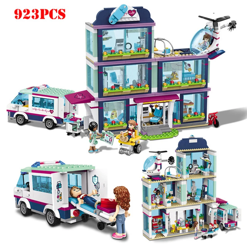 

923+pcs City Hospital Ambulance Car Rescue Building Blocks Bricks Toy Compatible Legoed Friends Action figures Toys For Children