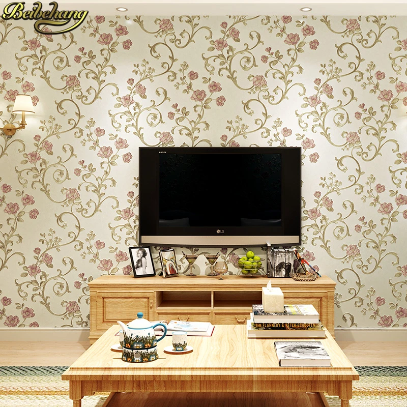 3d pink rose Stereo European Pastoral Non woven Wallpaper for Bedroom Living Room Sofa Background Wall paper roll 3d flooring