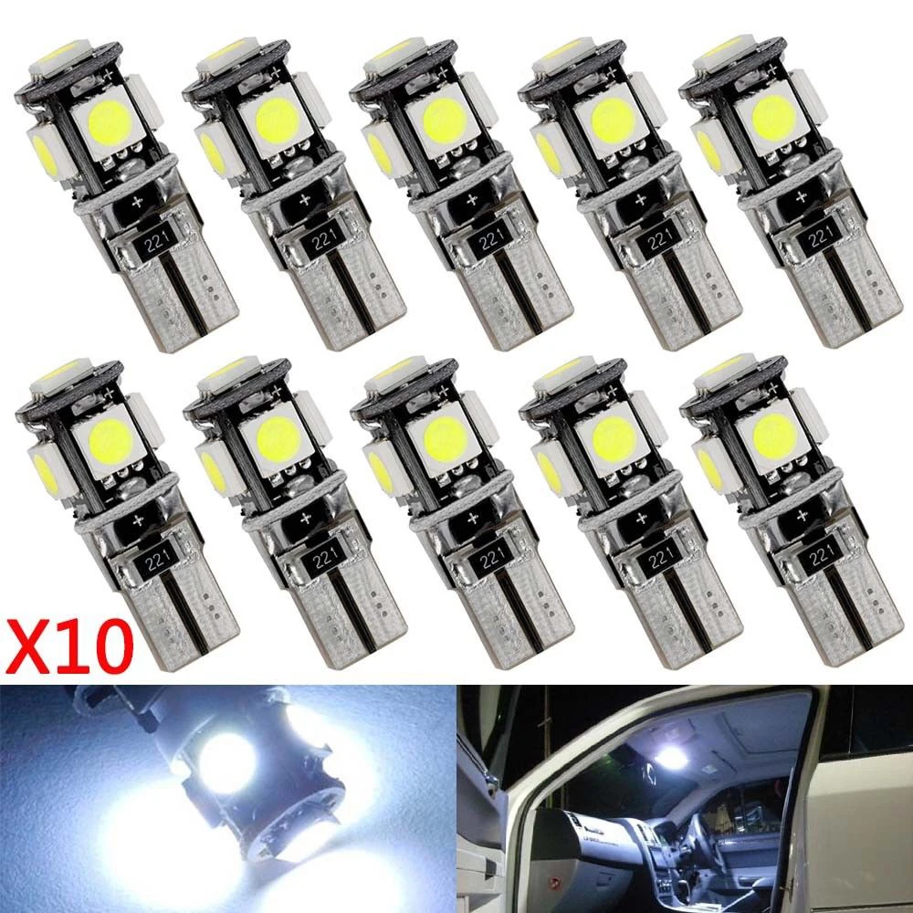 10 шт. T10 5 SMD 5050 белый светодиодный автомобиль клиновая лампа света лампы подсветка