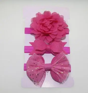 3Pcs Baby Elastic flower headband Headbands Hair Girls Bebe Bowknot Hairband Toddler Infants accessories set photography props hot pink 1