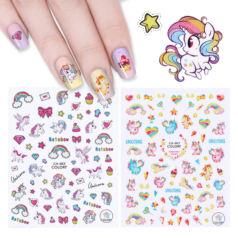 

1 Sheet Animial 3D Nail Sticker Colorful Rainbow Star Heart Nail Art Adhesive Transfer Sticker Nail Decoration
