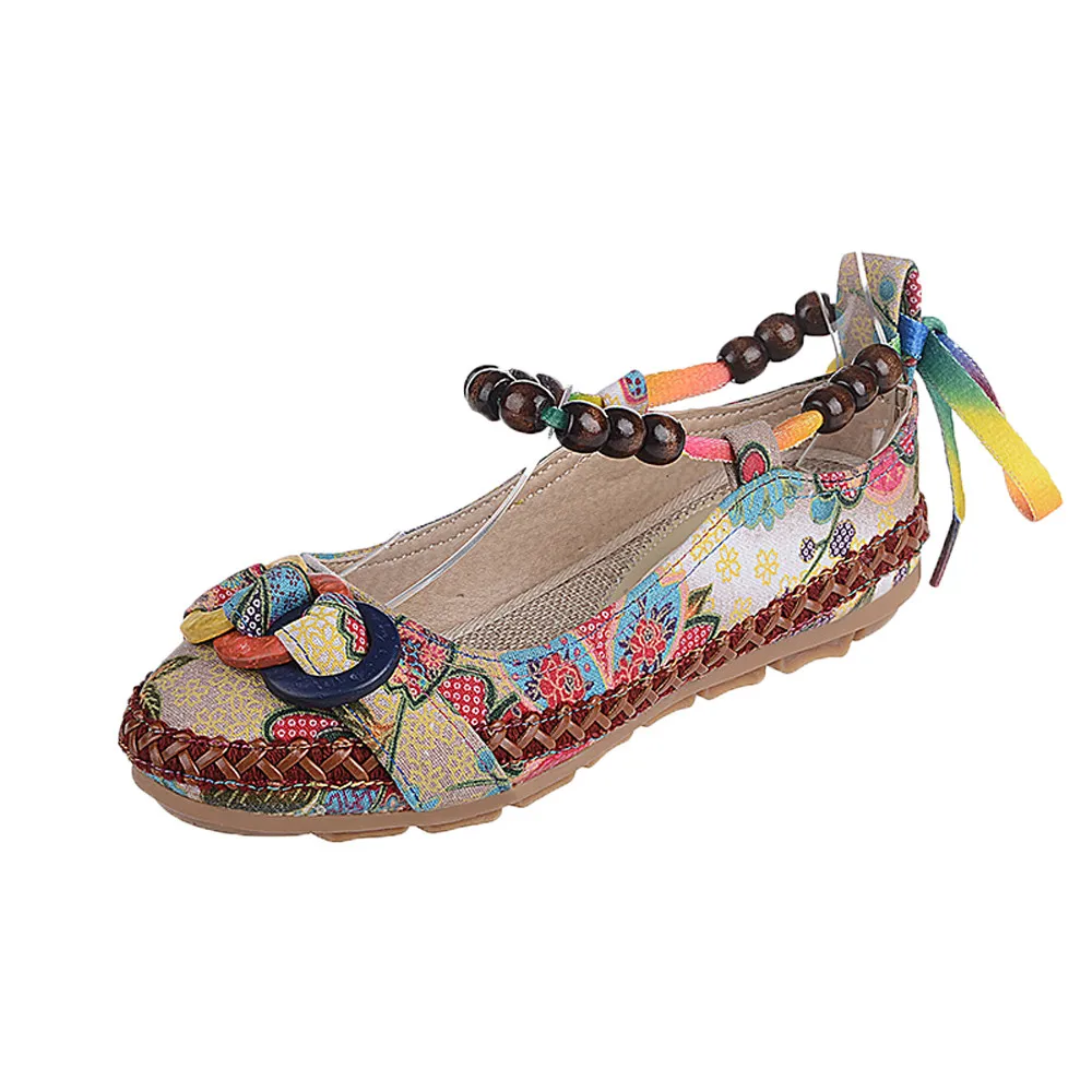 

New Casual Outdoor Toe Flat High Quality Solid Women Ethnic Beading Round Toe Colorful Casual Embroidered Cotton Shoes 2019