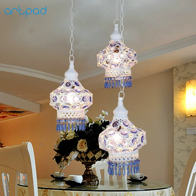 Artpad European Hanging Pendant Lamps E14/E12 Handmade Glass Metal Dining Kitchen Pendant Lights Bohemia Lamp for Home Fixtures