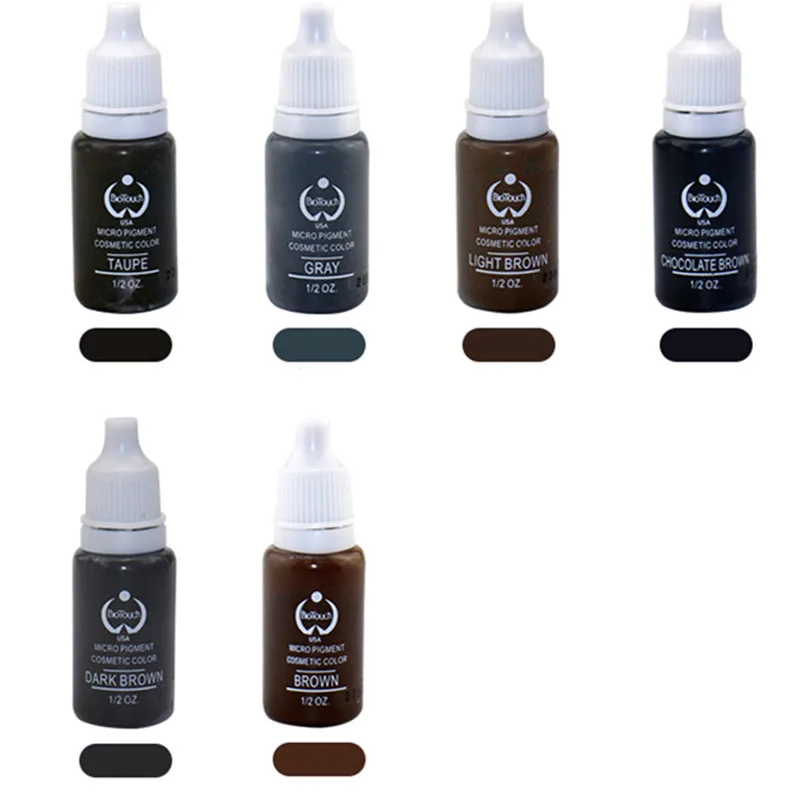 

6 Bottles/Set Eyebrow Permanent Makeup Micro Pigment Colors Cosmetics Tattoo Ink Easy coloring no fade 15G/Bottle