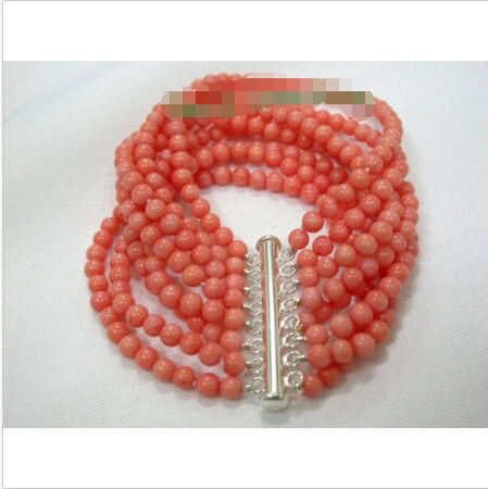 

stunning 8rows 5mm round pink natural coral bracelet ^^@^18K GP SHIPPING 5.26