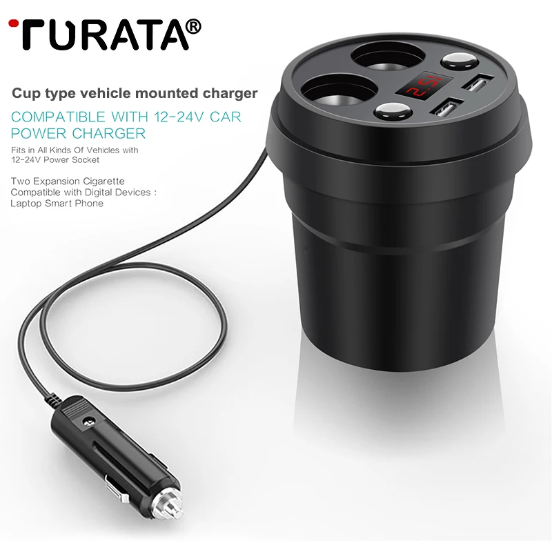 TURATA Cup Car Charger Dual USB Multi Function Phone