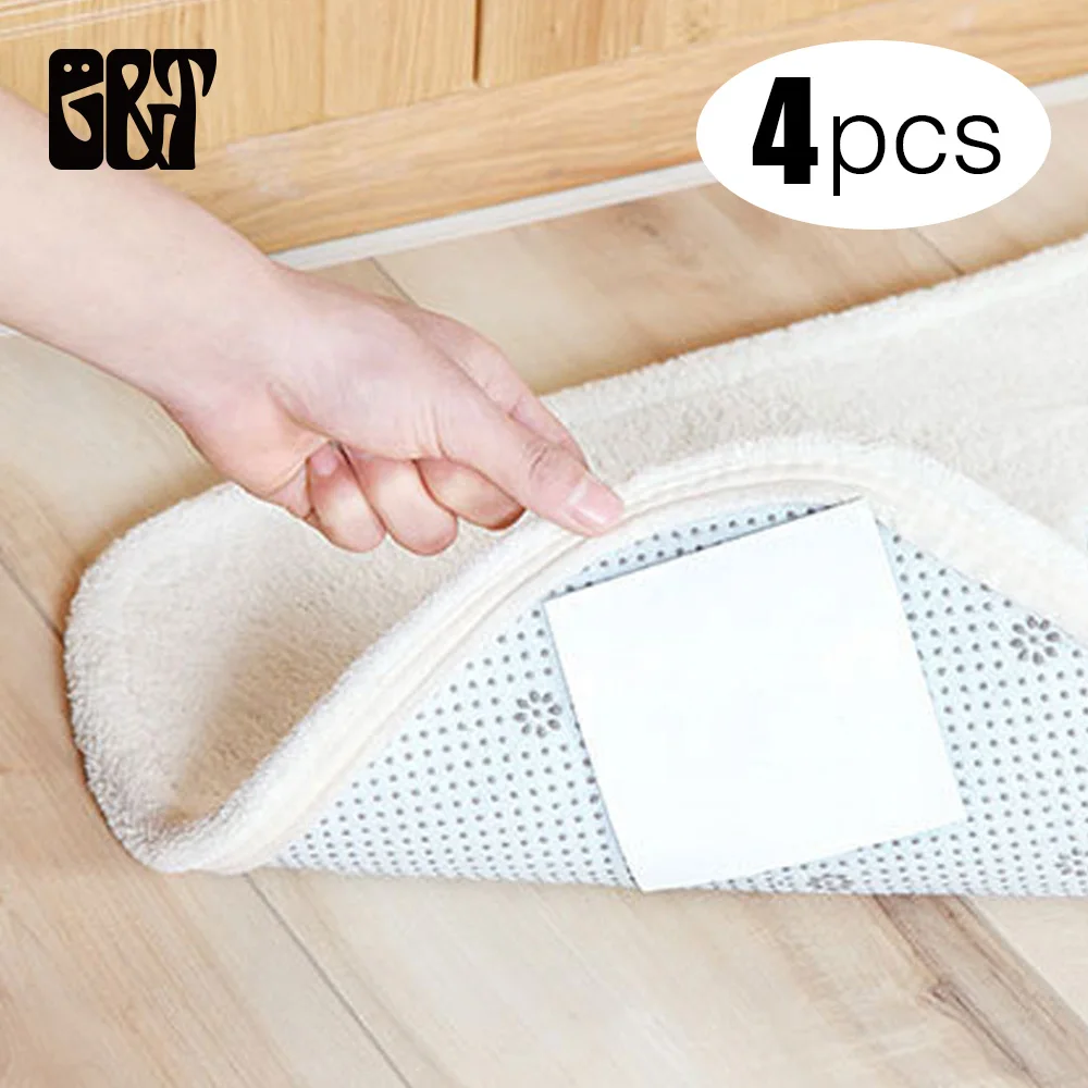 GT 4Pcs Reusable Floor Mat Anti slip Rug Pads Self adhesive Carpet