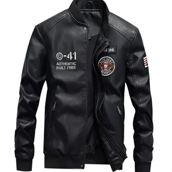 

Jacket Men Embroidery Baseball Jackets Pu Leather Coats Slim Fit College Luxury Fleece Pilot Leather Jackets casaco masculino
