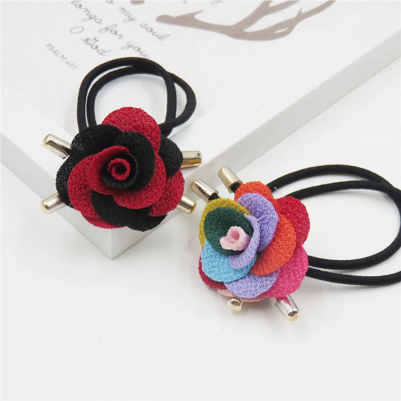 

10PCS/LOT Color Rose Flower Elastic Hair Bands For Girl Bohemian Headband Scrunchy Korean Fashion Kid Hair Accessories For Women