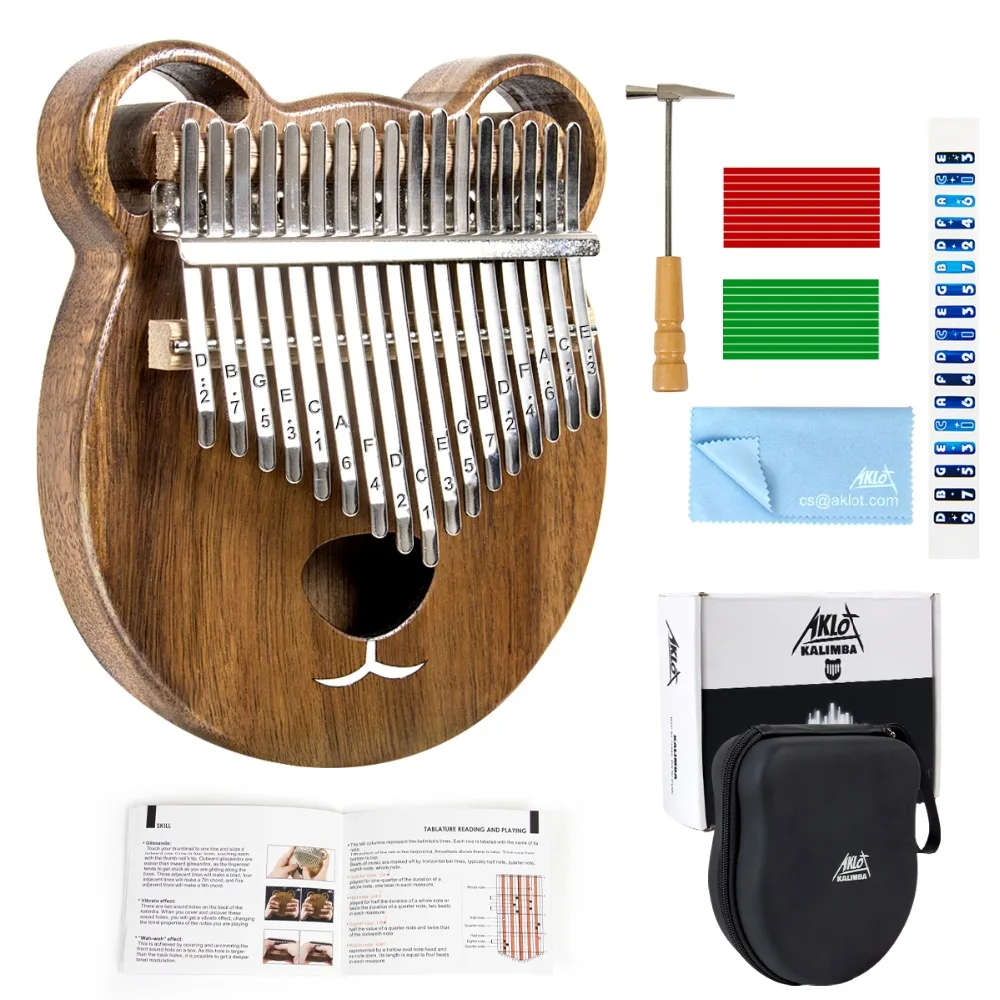 Aklot 17 Key Kalimba Thumb Piano Solid Walnut Wood Marimba Kit with Sticks Case Bag Tuning Hammer Booklet Full Accessories