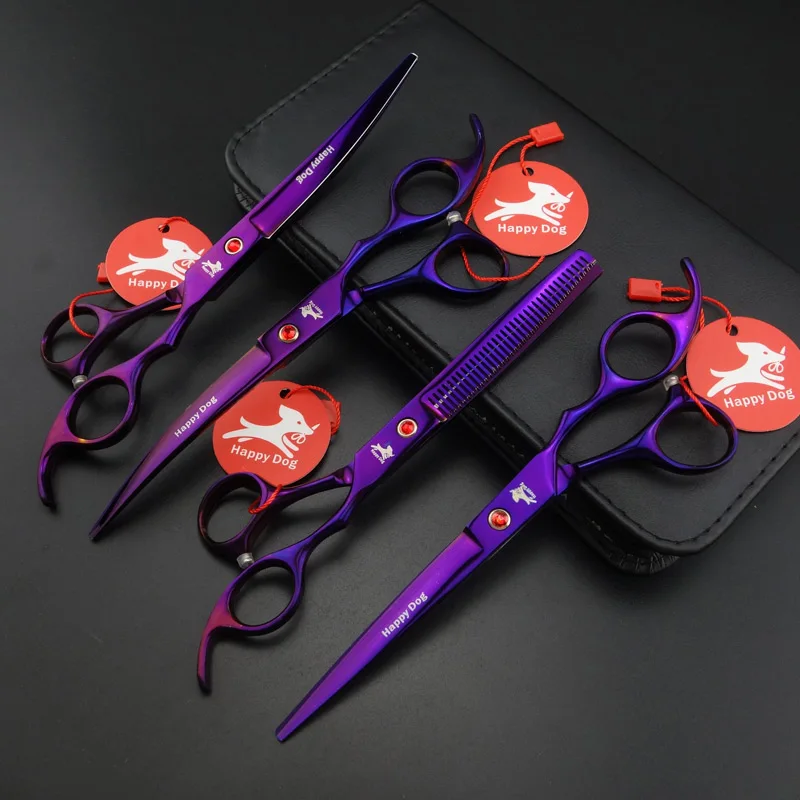

7 inch Professional Pet Grooming Scissors set,Straight + Thinning + 2 Curved scissors 4 pcs set,D701