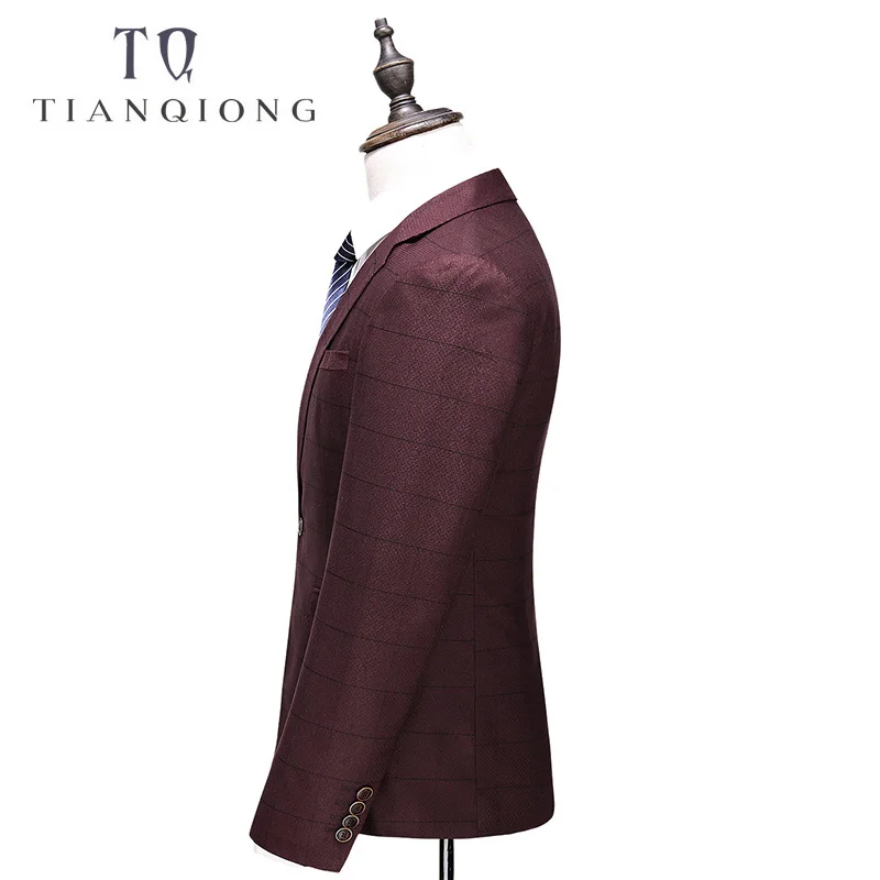 TIAN QIONG винтажный клетчатый костюм для мужчин, Красный Мужской светильник, приталенный Свадебный официальный мужской костюм, смокинг, 3 предмета(пиджак+ жилет+ штаны