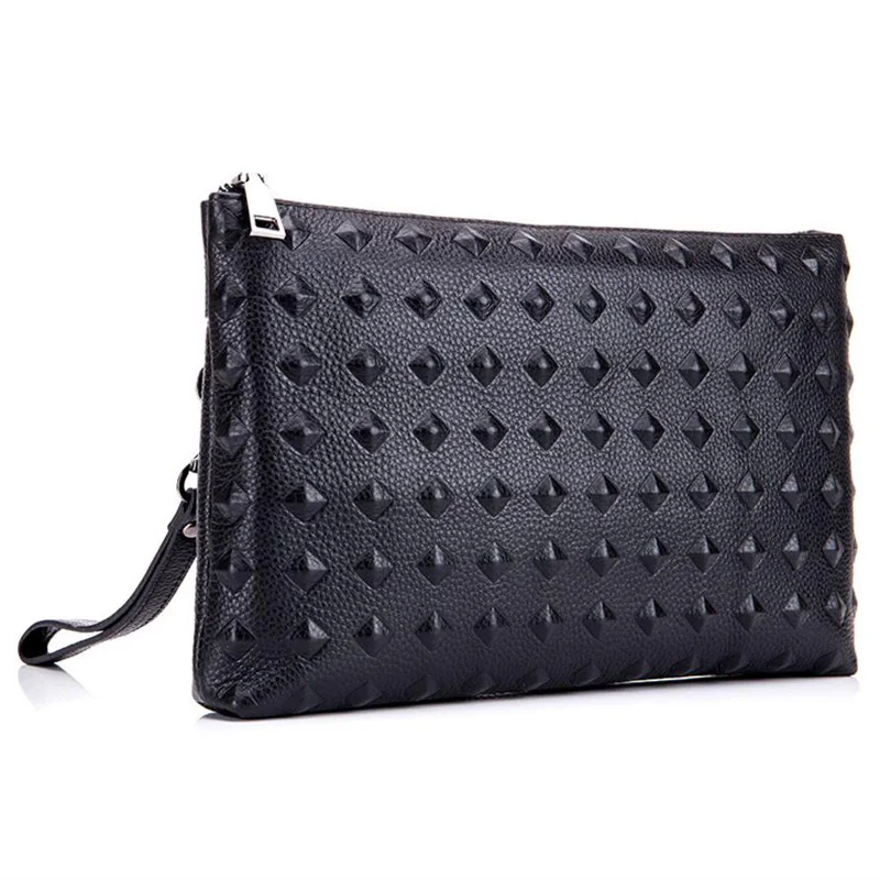 

2017 New Men's 100% Genuine Leather Zip Handbags Thin Large Hand Wallets Foreign Trade IPAD Hand Bags Fashion Day Clutches