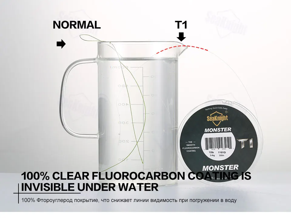 SeaKnight Новое поступление MONSTER T1 100 м фторуглеродная рыболовная леска фторуглеродное покрытие мононити лидер Тонущая леска