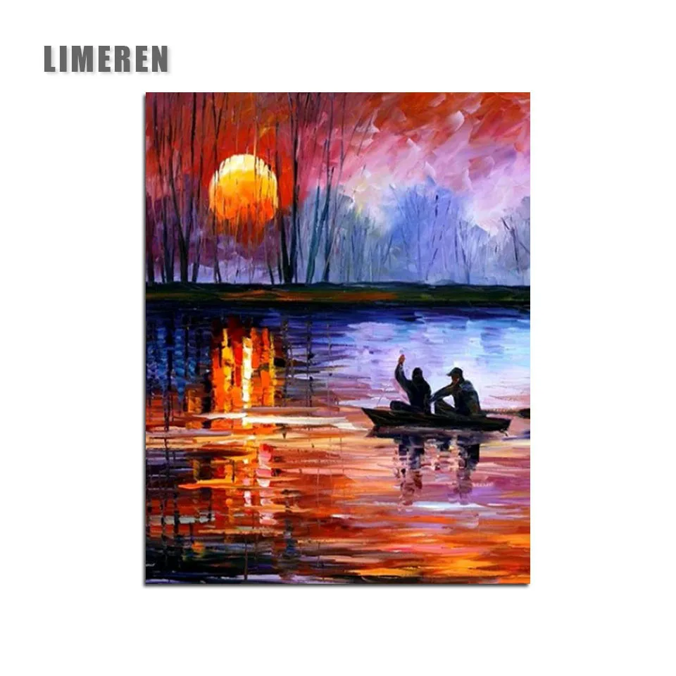 

Sunset Lake Boat Acrylic Oil Modular Painting By Numbers Dropshipping Handpainted Coloring By Number For Modern Wall Art Picture