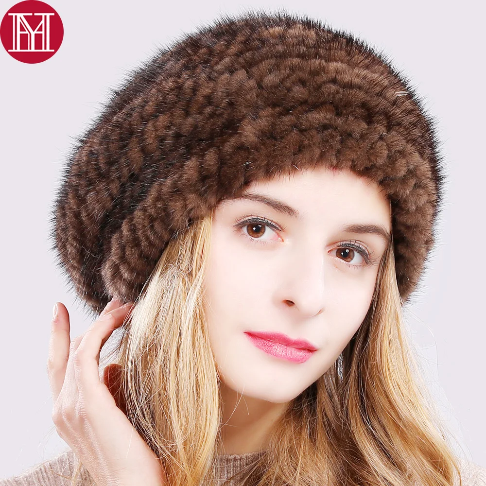 

2019 Hot Sale Russia Winter Real Mink Fur Hat Women Handmade Knitted Real Natural Mink Fur Beanies Cap Lady Real Mink Fur Cap