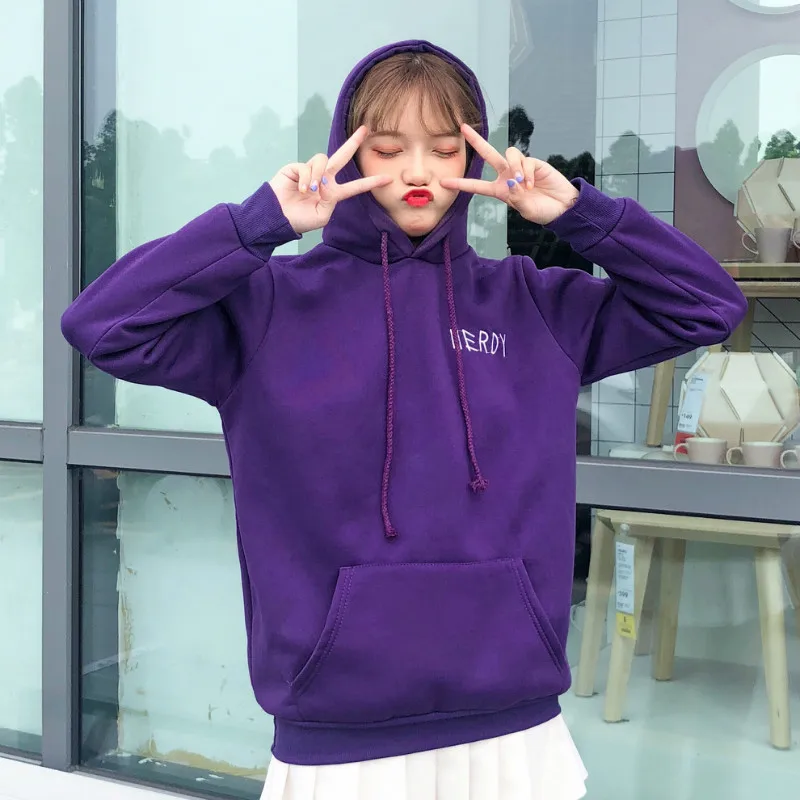 New Women Hoodie Harajuku Bear Embroidery Pullover Fleece