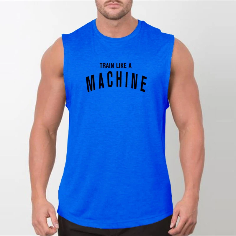 Train Like A Machine slogan on a gym tank top9