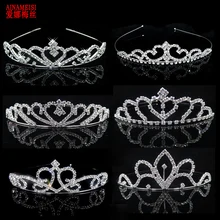 Ainamaisi, свадебная тиара корона принцессы, повязка на голову, для девочек, женщин, любовь, свадебные диадемы из горного хрусталя, серебряные украшения для волос, украшение из кристаллов