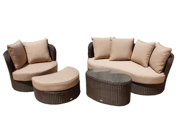 

comfortable curved rattan handmake woven wicker lounge sofa set