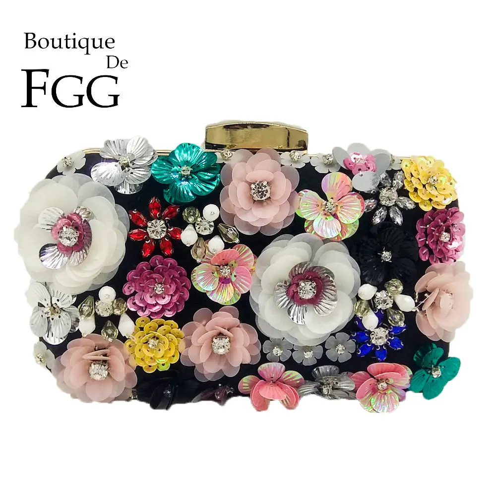 بوتيك دي FGG الإجتماعي المرأة زهرة أكياس مساء الزفاف حزب الزفاف مطرز محفظة ماسك من الكريستال يد Bolso فييستا موهير