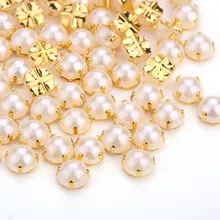 Multi Sizes Ivory Pearl with Silver/Gold Claw Pearl Sewing Round Flatback beads For Wedding Dress Accessory DIY Crafts