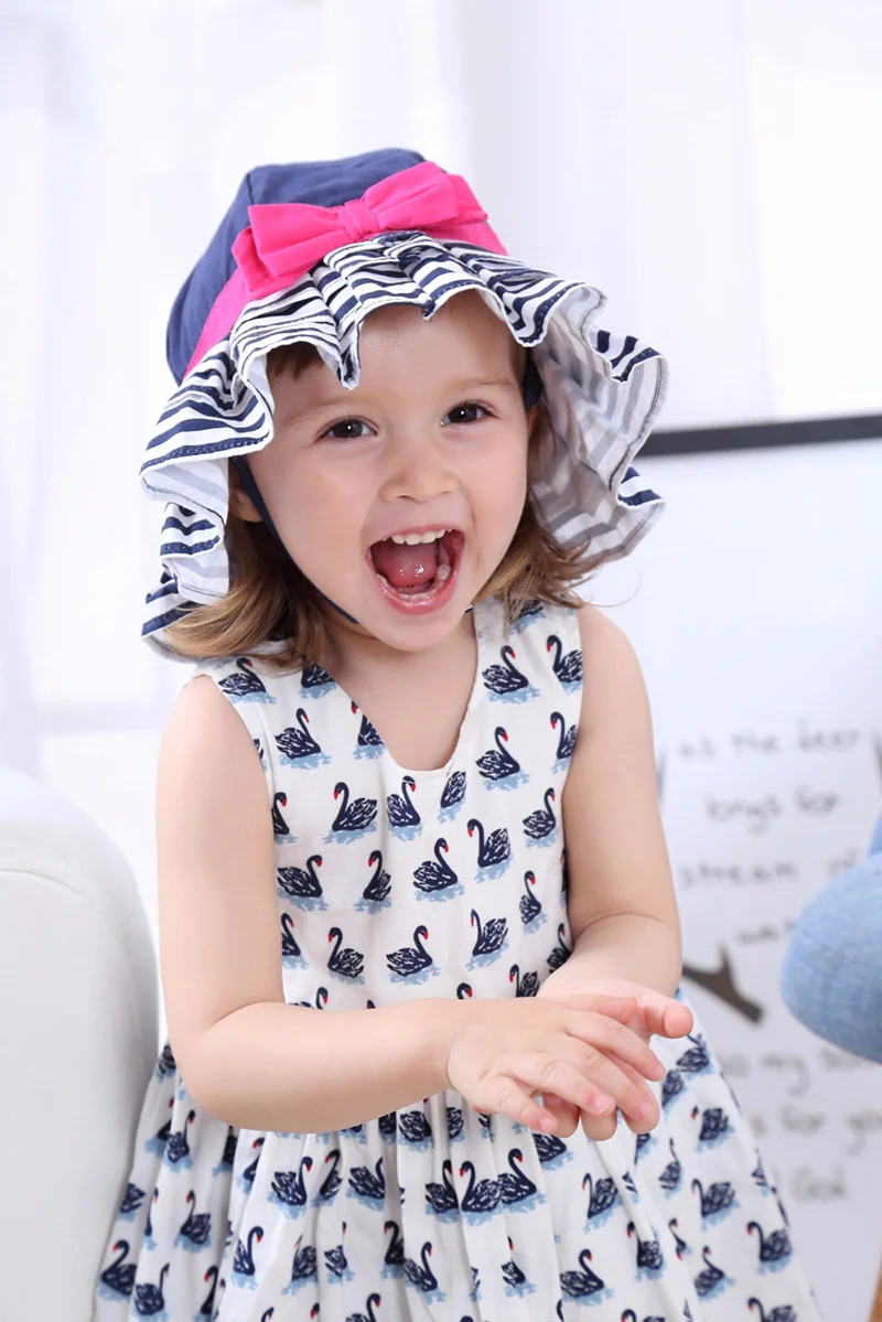 Rose Red Bow Baby Girls Hat Fashion Striped Bucket Hat For Girls Wide Brim Sun Cap Hat Spring Summer Panama Baby Girls Clothing (18)