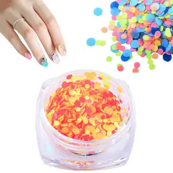 Ультратонкие блестки 3D украшения для ногтей круглые флуоресцентные Красочные смешанные цвета блестящий, Круглый блестки инструмент для
