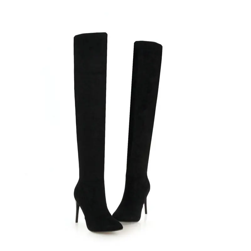 Winter Over The Knee Women Boots Stretch Fabrics High Heel Slip on Shoes Pointed Toe Woman Long Boots Size 34-43