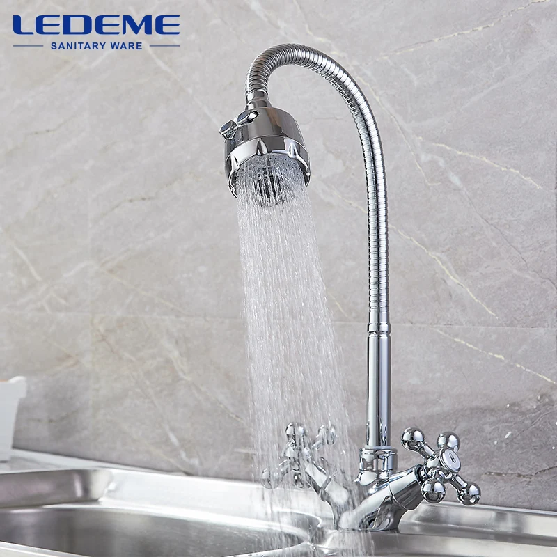 LEDEME Кухнный смеситель с гибком изливом латунь пластик Цвет: хром L4319 3|kitchen faucet