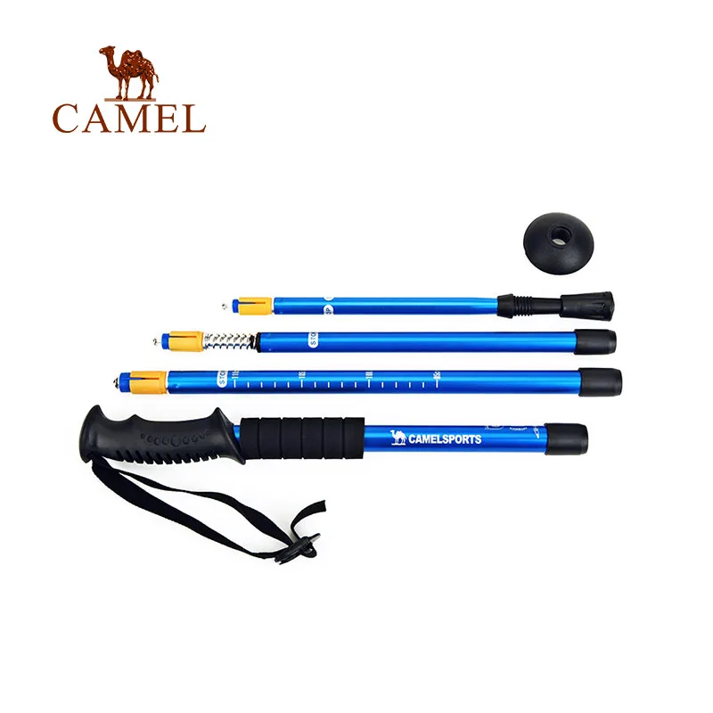 Camello recto agarre mango palo al aire libre senderismo Trekking luz 4-sección ajustable caña de aleación de aluminio de escalada polo