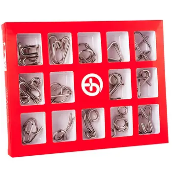 

LeadingStar 15 Pcs/Set IQ Metal Puzzle Mind Brain Teaser Magic Wire Puzzles Game Toys for Children Adults Kids