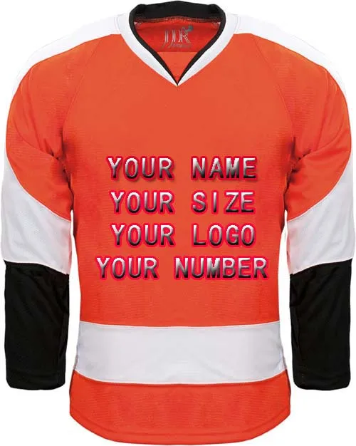 

Custom Hockey Jerseys OEM Premier Replica Home Mens Vintage Jersey Orange Black White XXS-6XL Free Shipping USA