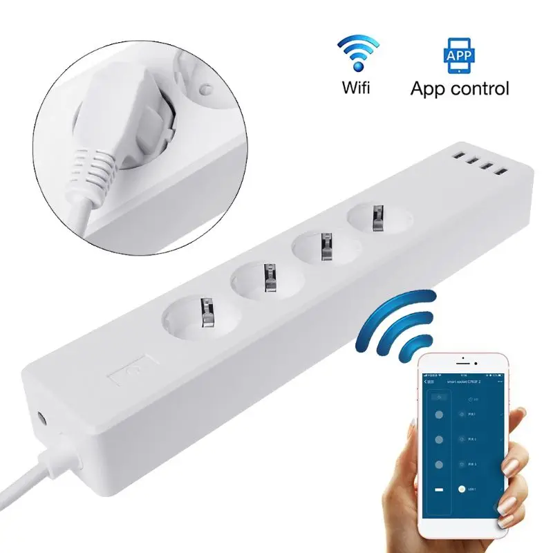 

Smart Plugs Home Automation WIFI Socket Remote Control Timer EU Plug 4 USB Ports Home Electronics Working with Alexa and Google