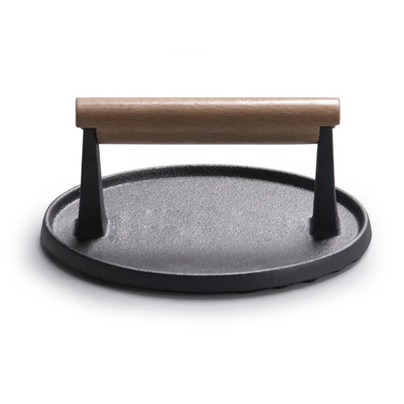 

Striped Cast Iron Steak Plate Professional Meat Press Tool Teppanyaki Pan Press Outdoor Barbecue Tool Picnic Accessories