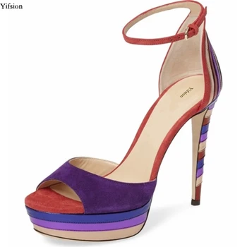 

Yifsions Women Platform Sandals Thin High Heels Sandals Nice Peep Toe Black Purple Party Dress Shoes Ladies US Plus Size 3-10.5