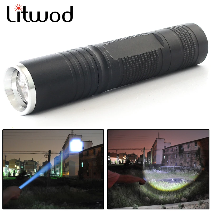 

Litwod Z90S5 Mini penlight LED Flashlight Torch Q5 Chip Black 2300LM Waterproof 3 Modes Zoomable LED Power by AA battery