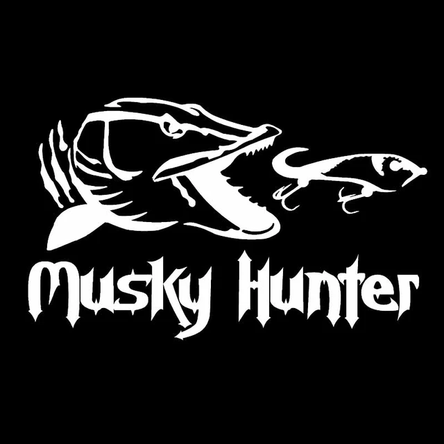 YJZT 16.3CM*9.9CM Vinyl Car Stickers Fishing Musky Hunter Cartoon Fish  Decal Black/Silver C24-1054 - AliExpress