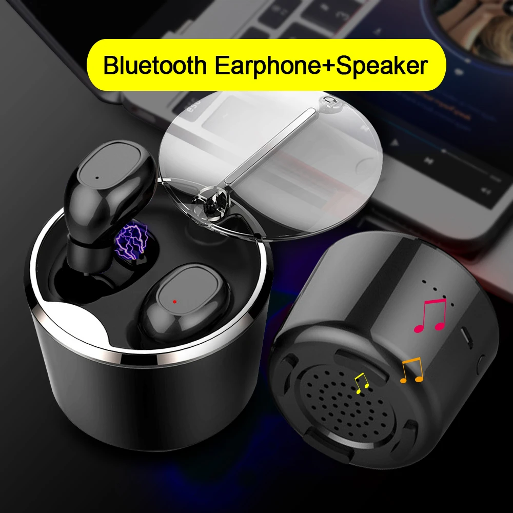 

2 in 1 TWS Bluetooth Earphones with Portable Speaker True Wireless Stereo Earbuds Mini Cordless Headsets with Charging Case