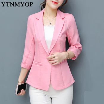 

YTNMYOP Women Blazers Short Three Quarter Summer And Autumn One Button Blazer Clothing Outerwear Plus Size S-3XL