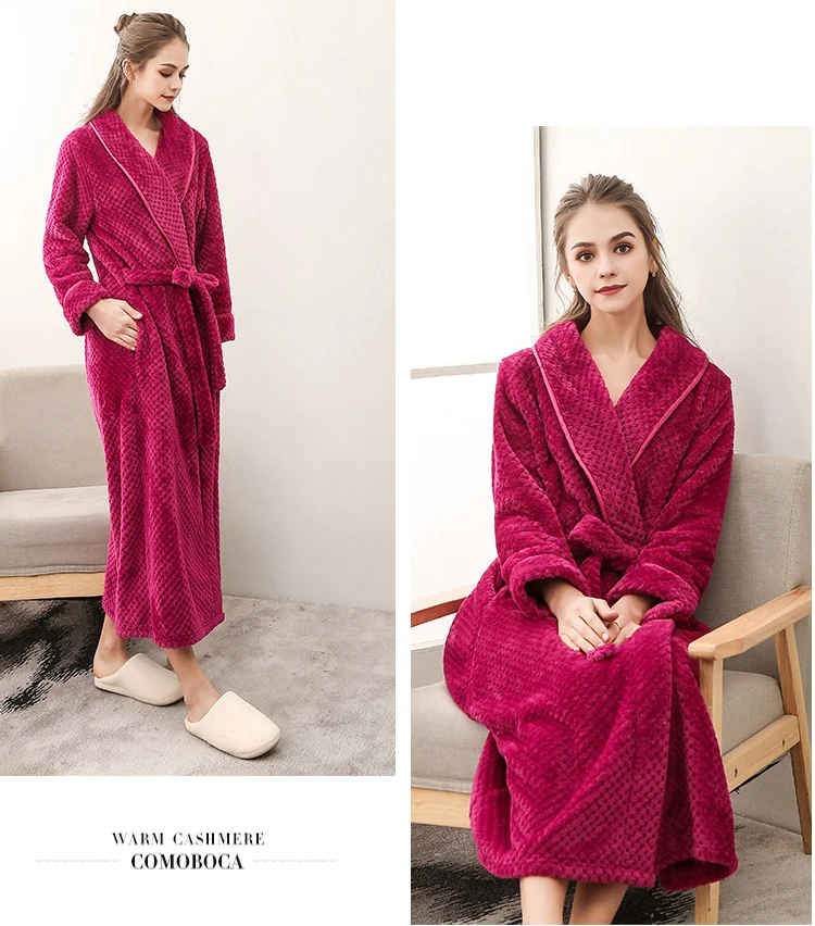 Winter Male Femlae Bathrobe Flannel Thick Robe Long Sleeve Soft Warm Bathrobe Men Women Home Wear Gown Robes Dressing Gown 788