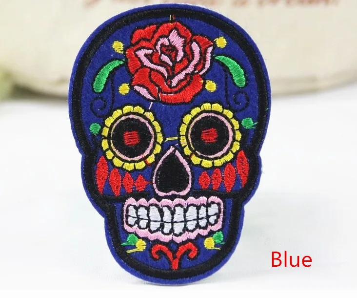 Blue Color Rose Skull 5.2*7.1cm 5pcs/lot Iron On Embroidery Patches Garment Appliques DIY Accessory BT005-4 | Дом и сад